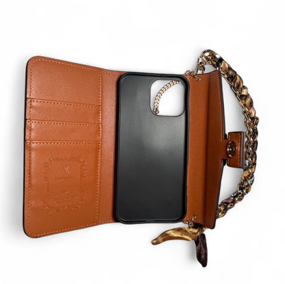Luxe Monogram Phone Bag with Built-In Card Holder & Scarf Braided Chain Wristlet