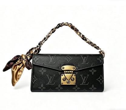 Luxe Monogram Phone Bag with Built-In Card Holder & Scarf Braided Chain Wristlet