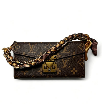 Luxe Monogram Phone Bag with Built-In Card Holder & Scarf Braided Chain Wristlet