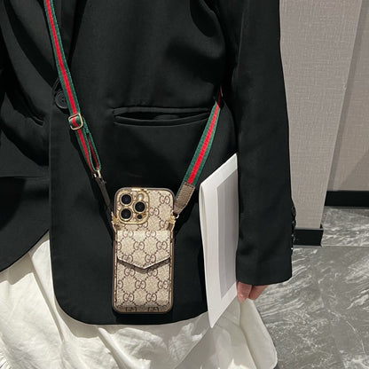 Luxury Monogram Phone Case with Card Holder & Detachable Crossbody Strap - All-In-One Carry Sleeve