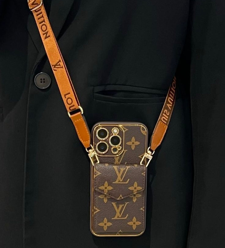 Luxury Monogram Phone Case with Card Holder & Detachable Crossbody Strap - All-In-One Carry Sleeve