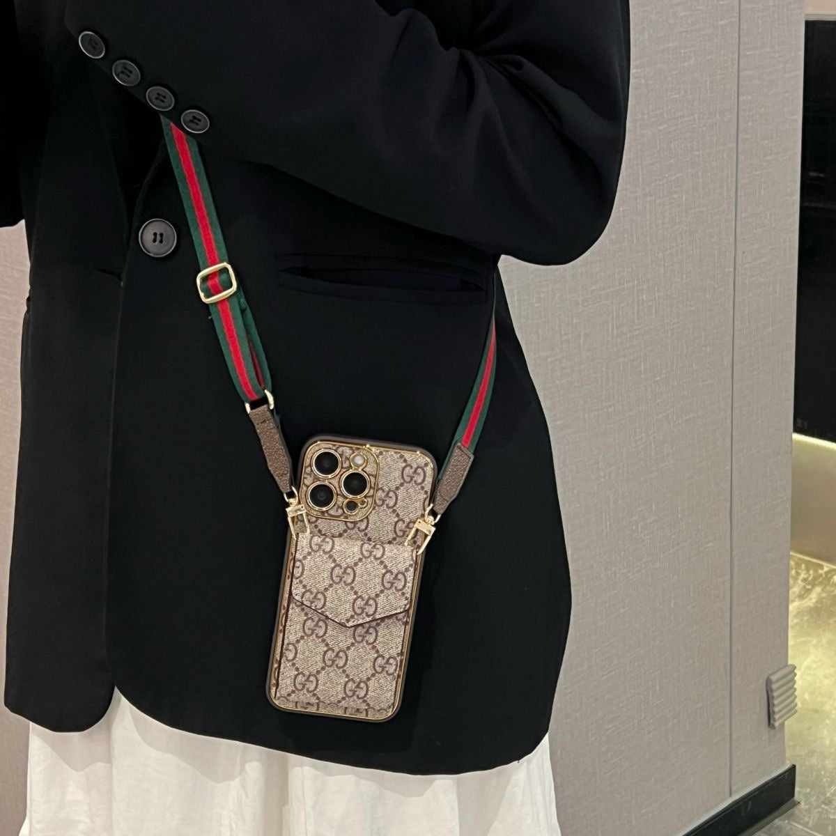 Luxury Monogram Phone Case with Card Holder & Detachable Crossbody Strap - All-In-One Carry Sleeve