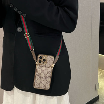 Luxury Monogram Phone Case with Card Holder & Detachable Crossbody Strap - All-In-One Carry Sleeve