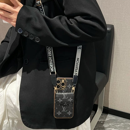 Luxury Monogram Phone Case with Card Holder & Detachable Crossbody Strap - All-In-One Carry Sleeve