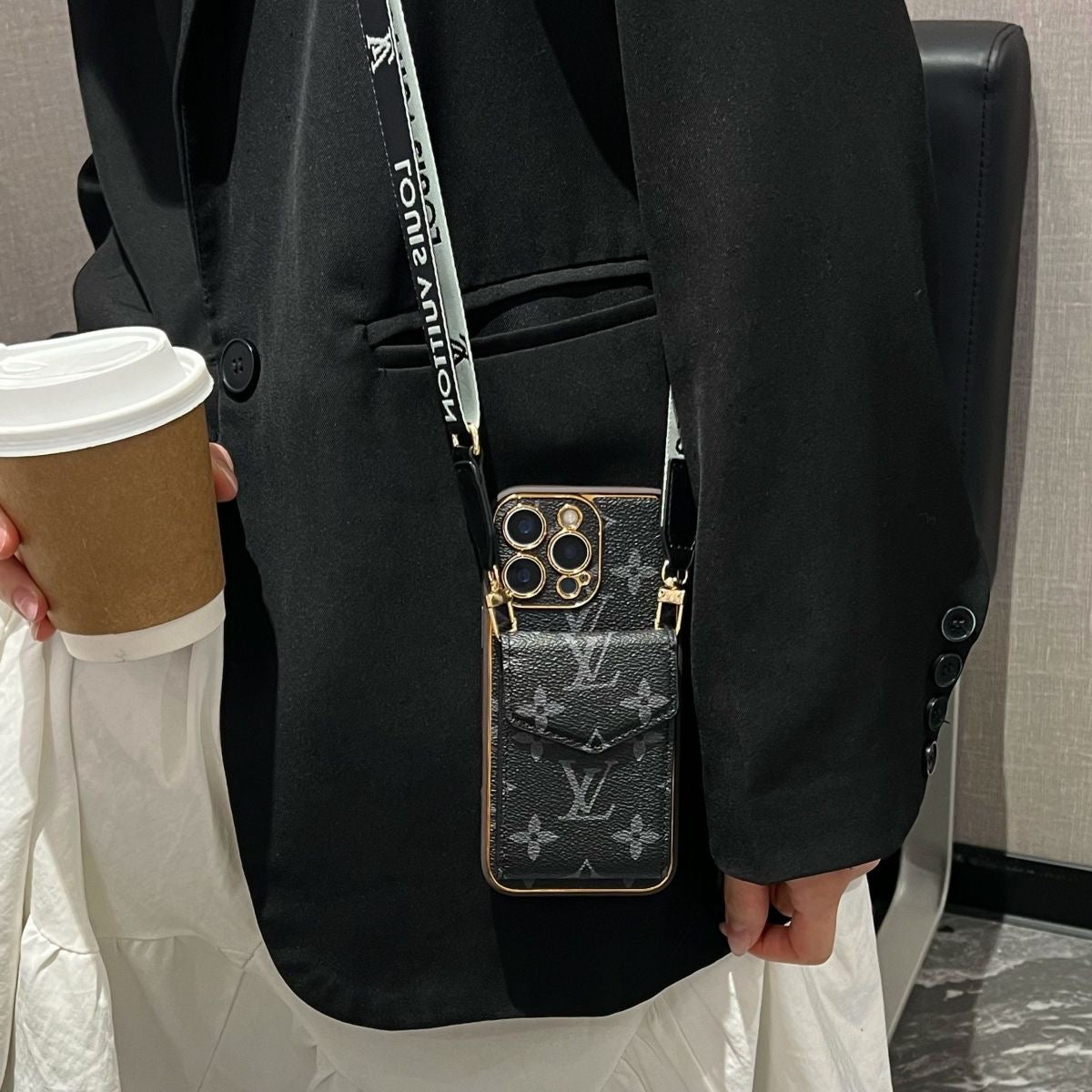 Luxury Monogram Phone Case with Card Holder & Detachable Crossbody Strap - All-In-One Carry Sleeve