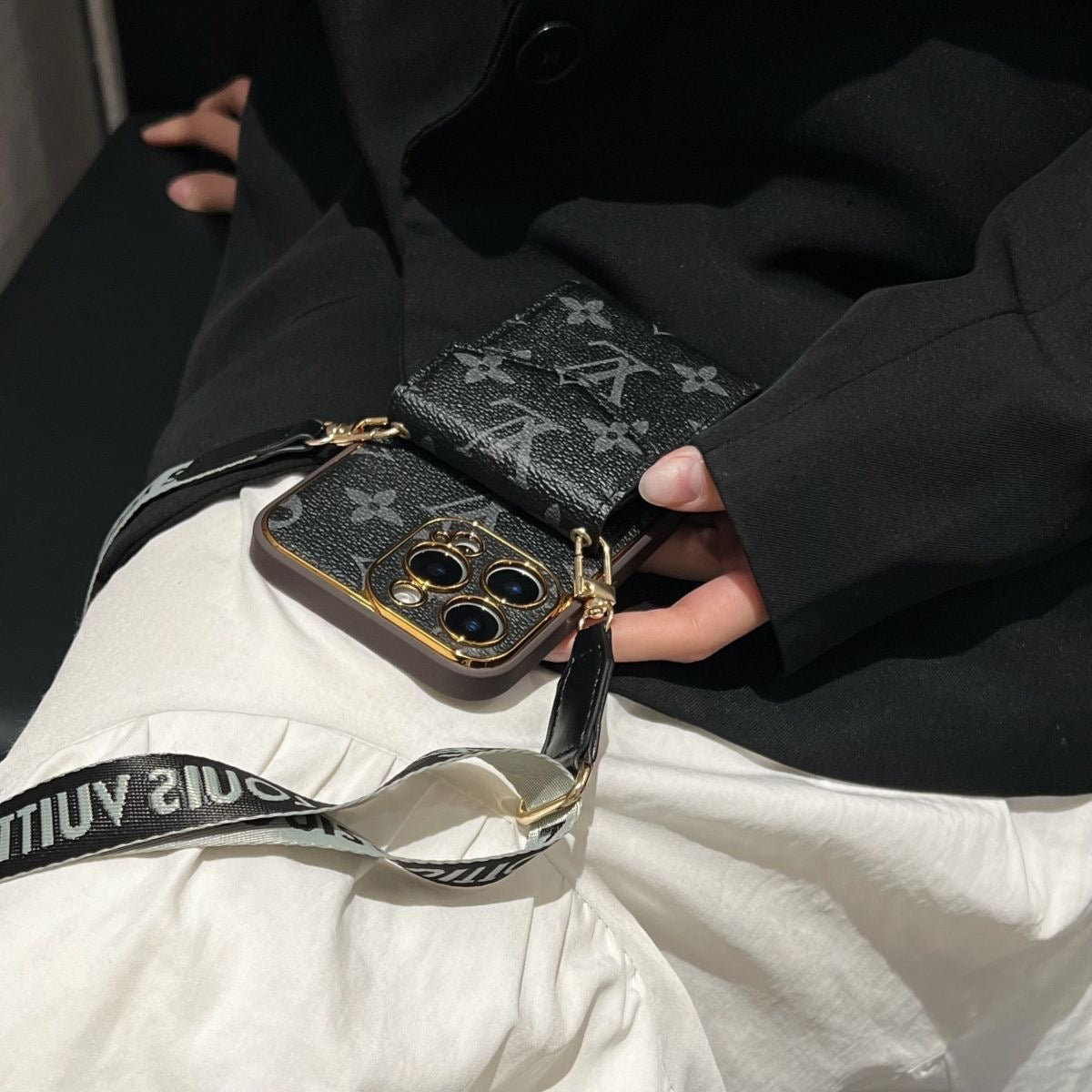 Luxury Monogram Phone Case with Card Holder & Detachable Crossbody Strap - All-In-One Carry Sleeve