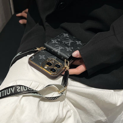 Luxury Monogram Phone Case with Card Holder & Detachable Crossbody Strap - All-In-One Carry Sleeve