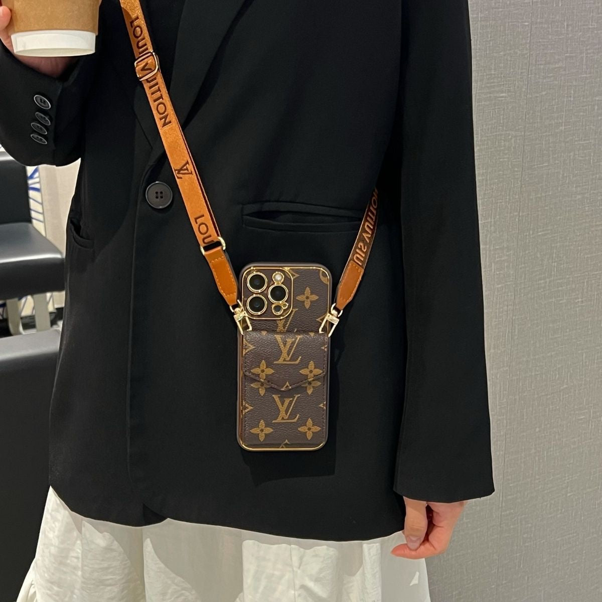 Luxury Monogram Phone Case with Card Holder & Detachable Crossbody Strap - All-In-One Carry Sleeve