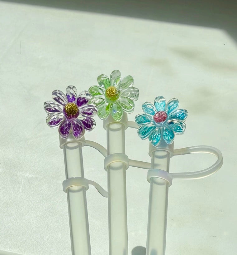 Crystal Bloom Daisy Straw Topper Set (8PCs)