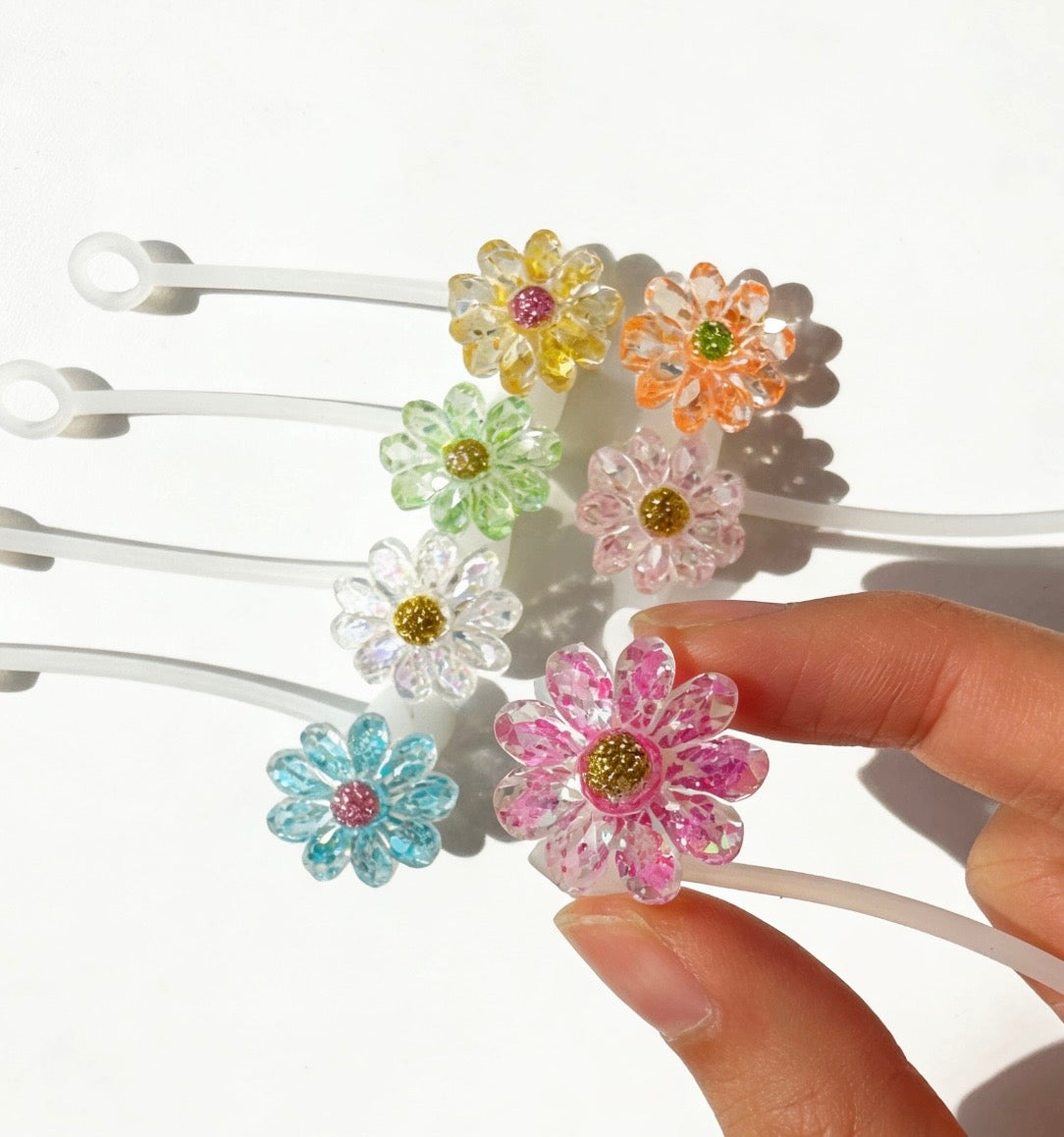 Crystal Bloom Daisy Straw Topper Set (8PCs)