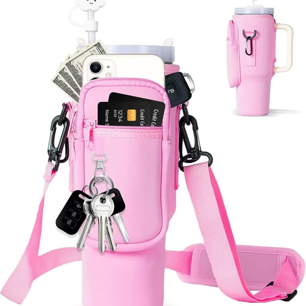Matching Water Bottle Carrier Pouch with Phone Pocket &  Adjustable Strap