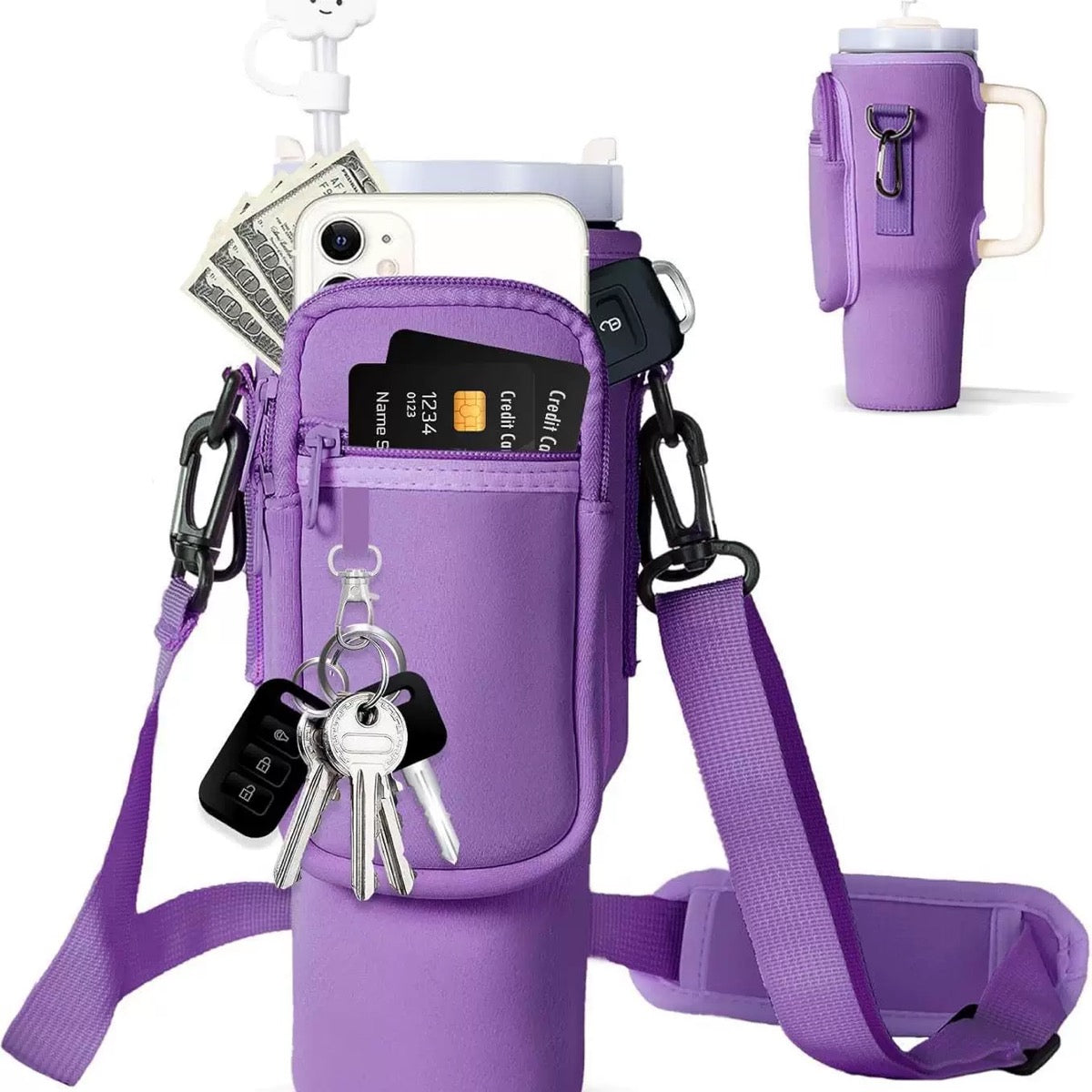 Matching Water Bottle Carrier Pouch with Phone Pocket &  Adjustable Strap