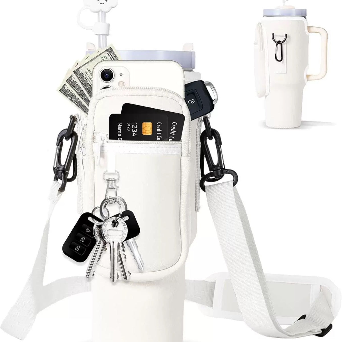 Matching Water Bottle Carrier Pouch with Phone Pocket &  Adjustable Strap