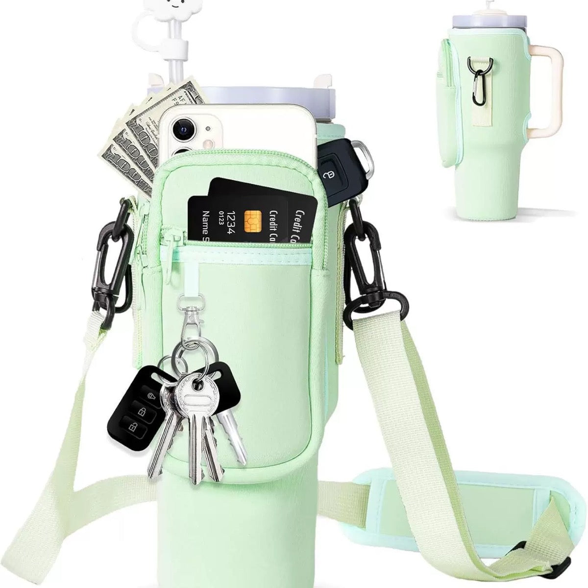 Matching Water Bottle Carrier Pouch with Phone Pocket &  Adjustable Strap