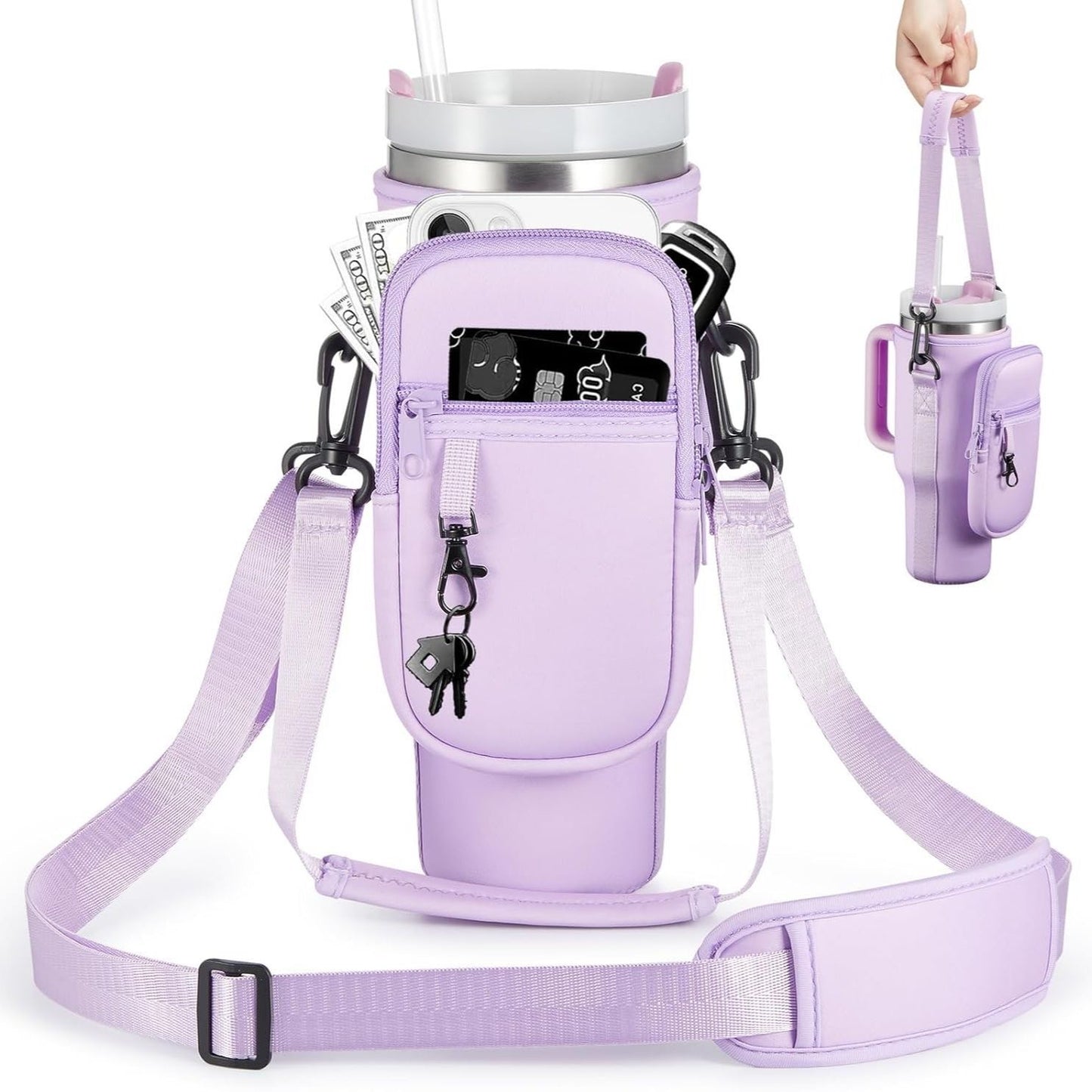 Matching Water Bottle Carrier Pouch with Phone Pocket &  Adjustable Strap