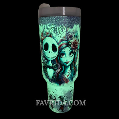Sally & Jack Skellington Midnight Magic Glow-in-the-Dark 40 Oz Tumbler 🖤💀✨🎃 Limited Edition
