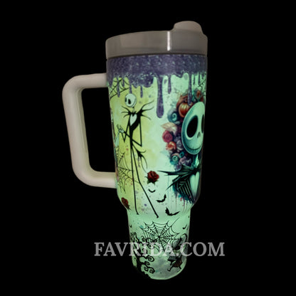 Sally & Jack Skellington Midnight Magic Glow-in-the-Dark 40 Oz Tumbler 🖤💀✨🎃 Limited Edition