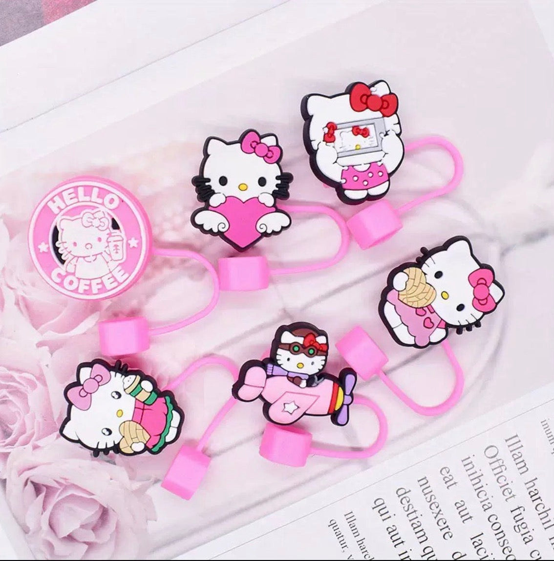 Hello Kitty Straw 6 PCs Toppers Set